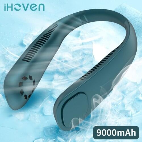 IHoven Mini Neck Fan Portable Bladeless Fan Rechargeable Leafless Hanging Fans Air Cooler Cooling Wearable Neckband Fans