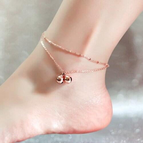 Bell pendant Anklet Gold color Metal Plated Chain for Women foot Gift