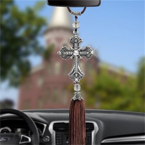 Fashion Car Ornament Metal Wood Jesus Cross Crucifix Auto Interior Dashboard Decoration Christian Jesus Ornaments Accessories