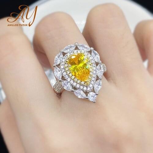 Anillos Yuzuk 925 Sterling Silver Luxury Rings For Women Water Drop Yellow Gemstone Wedding Birthstone Party Jewelry Wholesale