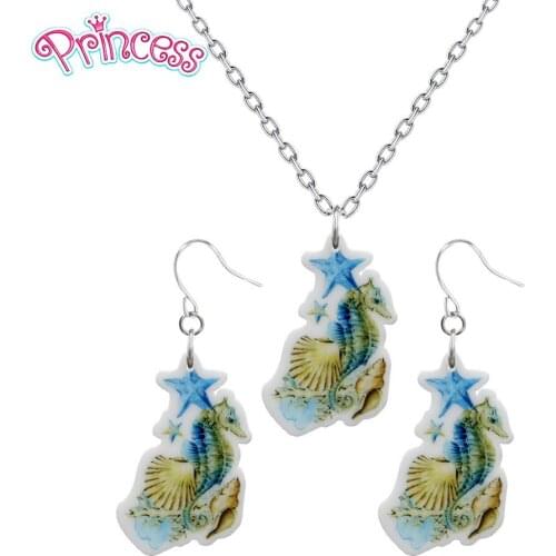 2019 Fashion Women Girls Kids Jewelry Little Cute sea horse Earring Pendant Short Chain Necklace Xma Gift KS168