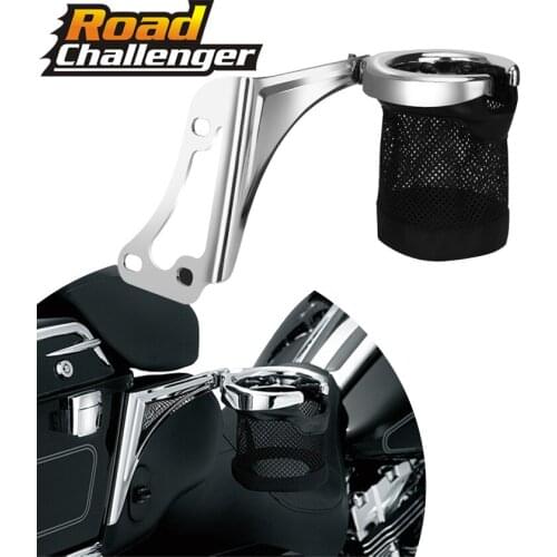Motorcycle Chrome Rear Drink Cup Holder Passenger For Harley Road Glide Electra Glide FLHTCU Tri Glide 1997-2013