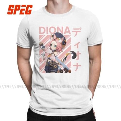 Men T-Shirts Diona Genshin Impact Casual Pure Cotton Tees Short Sleeve T Shirts O Neck Clothing Original