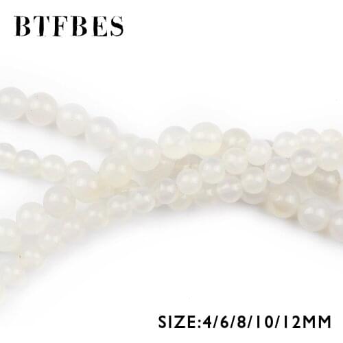 BTFBES Natural White Carnelian Beads Hight Quality Stone Round Loose Beads For Jewelry DIY Bracelet Making String 4/6/8/10/12MM