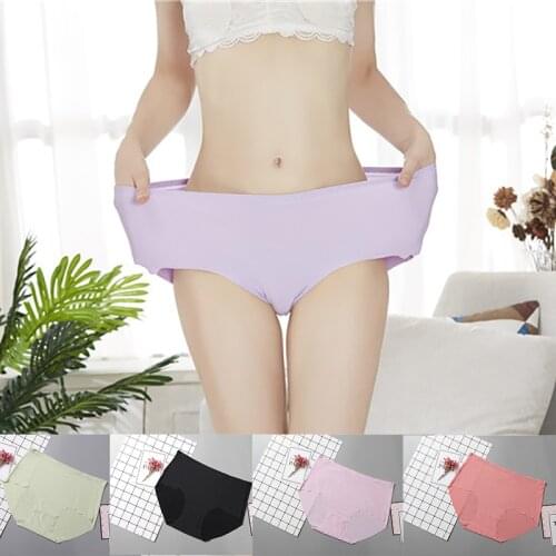 2021 New Ladies Plus Size Panties Ice Silk Seamless Mid-waist Panties Solid Color Plus Fertilizer Enlarged Panties Briefs