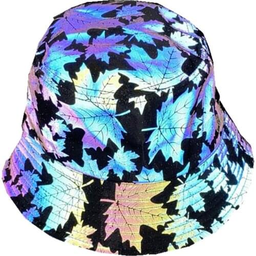 Reflective Maple leaf Bucket Hat Men/Women 2020 Brand New Night Running Unisex Fisherman Hat Harajuku Hip Hop Bucket Hats Cap