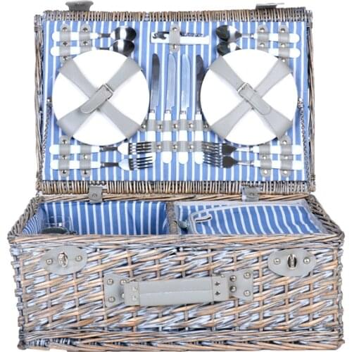 Wicker picnic basket insulation package rattan outdoor picnic basket portable with cover wild camping supplies four people table