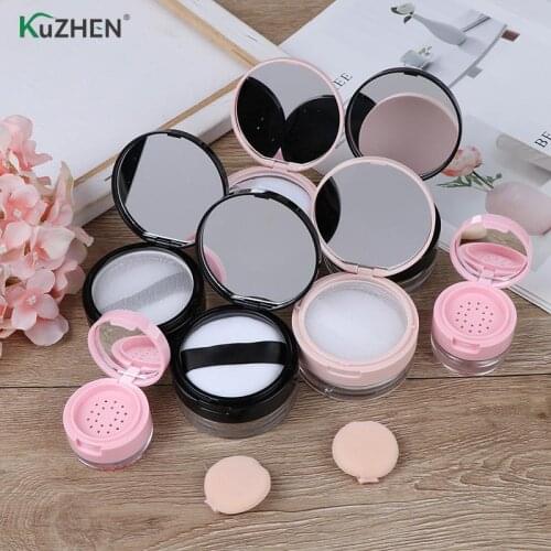 Portable Plastic Powder Box Empty Loose Powder Pot With Sieve Mirror Cosmetic Sifter Loose Jar Travel Makeup Container