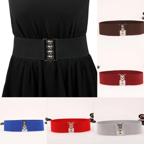 Fashion Womens Elastic Cinch Belts 3Inch Wide Stretch Waist Band Clasp Buckle Unique Design Elegant Casual New Waist Hip Belts