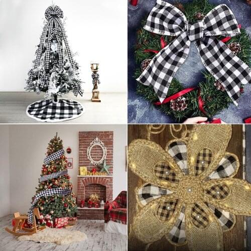 Christmas Plaid Lattice Ribbon Decoration Party Gift Wrapping Floral Bows White Black Buffalo Check Ribbon Christmas Tree Decor