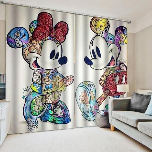 Gray Mickey Mouse Rings Top Blackout Curtains Darkening Window Drapes for Bedroom Cute Animal Boys Girls Room