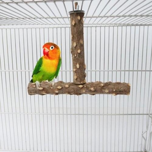 T-shaped Parrots Birds Stand Bar Wood Bird Perch Toy Parrot Bite Chew Toys Swing Bird Cage Accessories