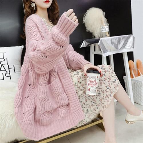 Knitted Cardigan Womens Plus Size 2021 Spring And Autumn New Korean Style Fashion Design Solid Color Thick Sweater Jacket e127