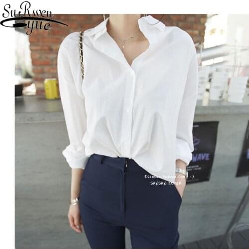 2021 new Spring Simple Women Shirts Casual Loose Blouse White Korean Tops Long Sleeve Blouse Solid Female Office Lady Clothes