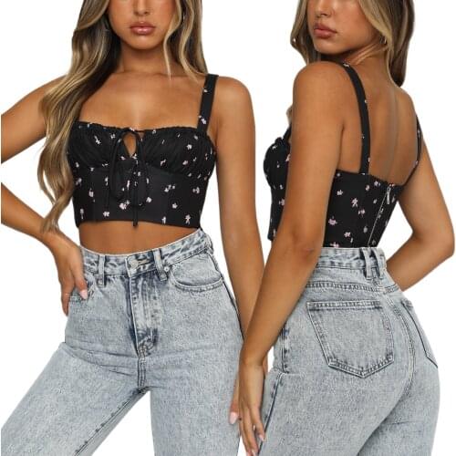 Womens Bustier Tank Tops Pleated Hollowed Drawstring Front Lace-up Neck Slimming Short Vest Clothes For Party Vocation