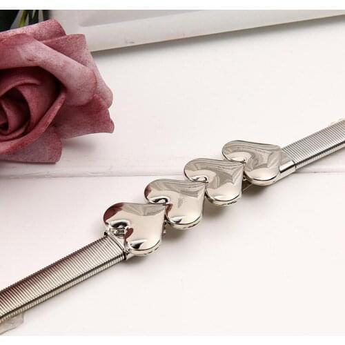Women Fashion Design Solid Belts For Dress Ladies Gold Silver Love Pattern Belt Female Luxury Belts Chain Stretch Elastic Belt