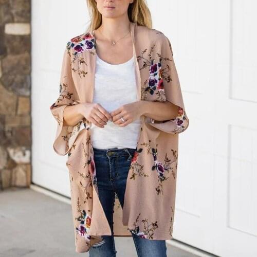 Women Casual Vintage Kimono Cardigan Ladies 2021 Summer Long Kimono Loose Flora Printed Blouse Tops Black Cover Up bañador