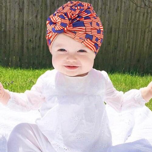 1pcs Independence Day Baby Cotton Turban Headband 4th of July Soft Elastic Baby Girl Beanie Hat Boy Hairband Hair Accessory