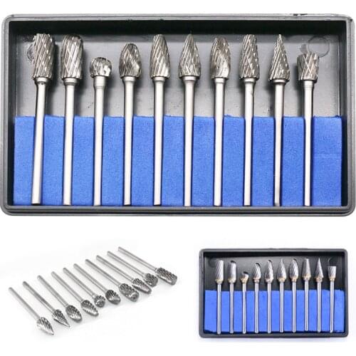 New 10pc 1/8" Shank Tungsten Carbide Milling Cutter Rotary Tool Burr Double Diamond Cut Rotary Tools Electric Grinding