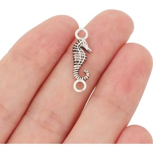 100pcs/lot Tibetan Silver Seahorse Connector Charms Craft DIY Bracelet Jewelry Making Accessories 25x7mm