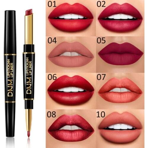 12 Colors 2in1 Long-lasting Lip Liner Matte Lipsticks Portable Lip Pencil Waterproof Moisturizing Makeup Contour Cosmetics