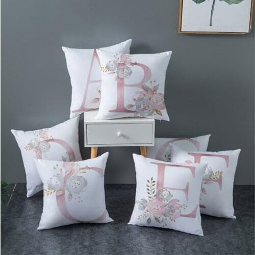 18" English Alphabet Flower Pillowcase Kids Room Decoration Letter Pillow Case Polyester Cushion Cover for Sofa Home Decor