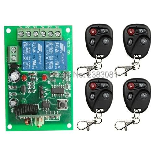 2016 New DC 12V 2 CH 2CH RF Wireless Remote Control Switch System,4 X Transmitter + 1 X Receiver,315/433 MHZ