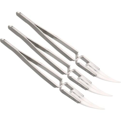 3pcs Anti-Static Reverse Ceramic Tweezers Heat Resistant Conductive Stainless Steel Curved Straight Tweezers Hand Tools