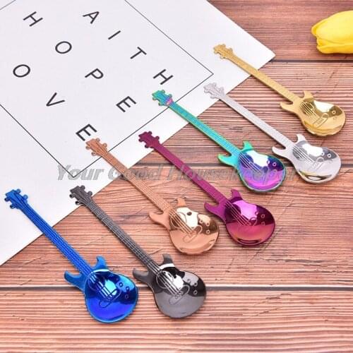 7PC Stainless Steel Guitar Teaspoon Tea Ice Cream Coffee Dessert Spoon Tableware