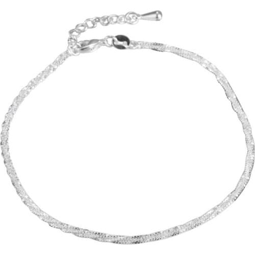 80% Hot Sale Simple Silver Plated Twist Anklet Foot Chain Essential Anklets Bracelet for Foot Jewelry Silver Female Leg Chain