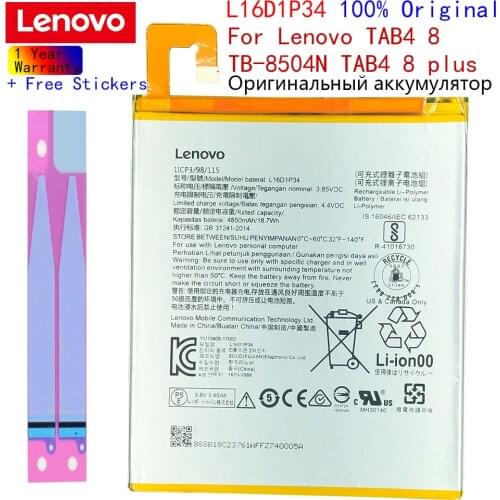 Lenovo Original L16D1P34 Battery For Lenovo TAB4 8 TB-8504N TB-8504F TAB4 8 plus /Tb-8704x 4850mAh L16D1P34 Battery High Quality
