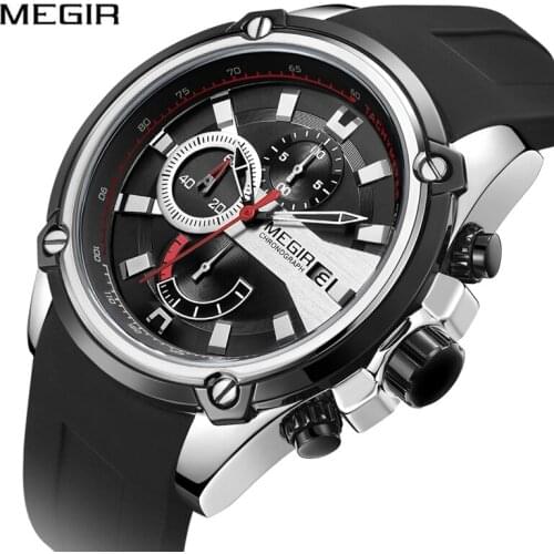 MEGIR Luxury Brand Watch Men Waterproof Quartz Sport Watch Silicone Strap Military Chronograph Mens Watch Clock Reloj Hombre