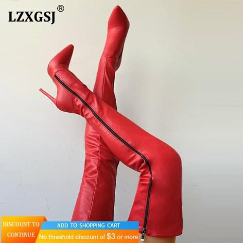 Fashion Sexy Women Red High Heels Boots Female Thigh High Zipper Boots Over The Knee Boots Ladies High Heel Shoes New Long Boot