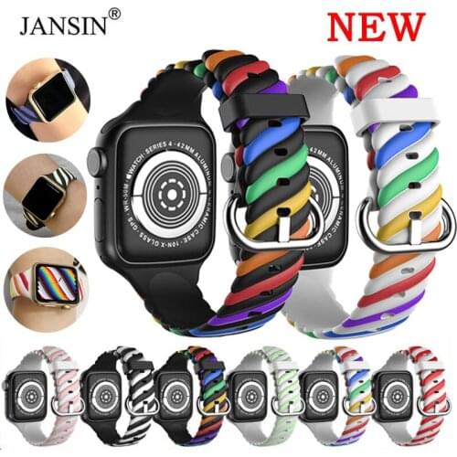 Colorful Silicone Strap For Apple Watch Band 38mm 42mm Rainbow Watchband For Apple Watch 40mm 44mm 41mm 45mm Correa 6 7 SE 5 4