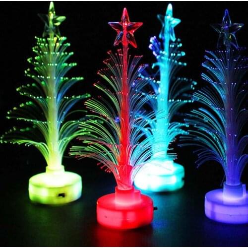 Colored Fiber Optic LED Light-up Mini Christmas Tree with Top Star Battery Powered Home Decoration Children Gift