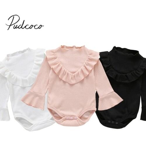 2019 Baby Spring Autumn Clothing Newborn Baby Boy Girl Ribbed Jumpsuit Bodysuit Flare Long Sleeve Clothes Solid Outfits 0-18M
