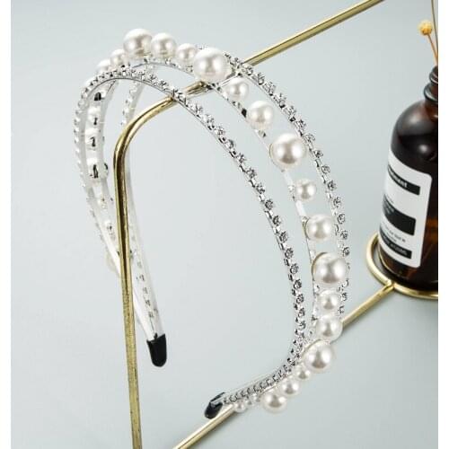 Korea Shiny Fine Edge Rhinestone Pearl Hair Band Alloy Multilayer Pearlescent Temperament Water Shampoo with Jewelry Hairwear
