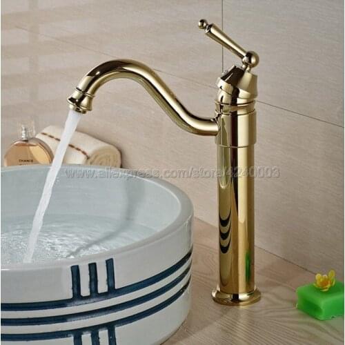 Basin Faucets Gold Plated Deck Mounted Bathroom Faucets Brass Bathroom Taps Mixer Single Handle Faucet Kgf055