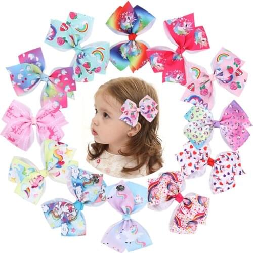 Colorful Cartoon Unicorn Pattern Bows Toddler Ponytail Hairpins Fashion Print Bowknot Infant Hair Clips DIY Party Decoration