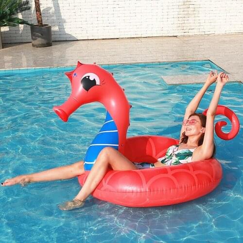 Seahorse mount inflatable red adult float swimming ring water floating bed thickened