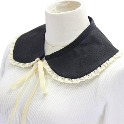 Fashion Blouse Peter Pan shirt Elegant high fake collar Scottish woolen coat Women Tie Crystal Sewing Detachable Lace Collar