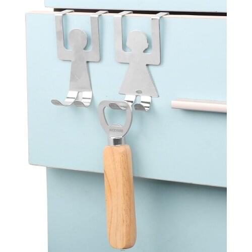 Wall Door Hanger Kitchen Cabinet Pot Pan Hooks Lovers Shaped Hooks Stainless Steel 2Pcs/Set House Clothes Storage Rack Tool