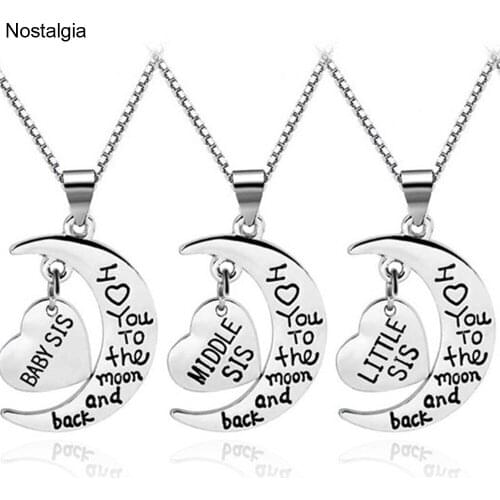 Nostalgia Baby Little Middle Big Sister Heart Necklace Moon Pendant Babygirl Jewlery I Love You To The Moon And Back