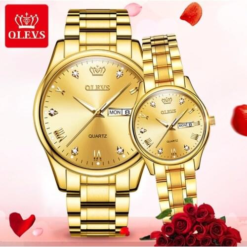 OLEVS 5563 New Women And Men Luxury Watch Fashion Couple Quartz Stainless Steel Waterproof Wristwatch Couple Gift Watches