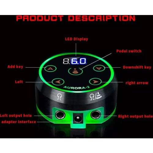 New Professional Mini AURORA II LCD Tattoo Power Supply with Power Adaptor for Coil & Rotary Tattoo Machines