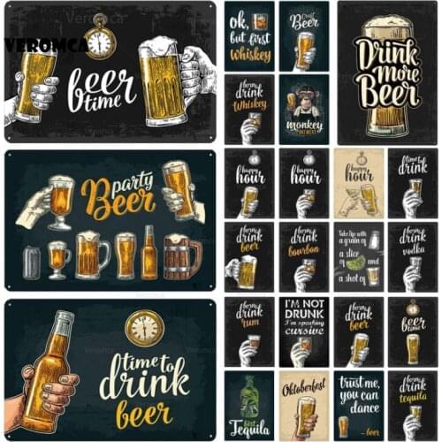 Beer Time Tin Sign Vintage Bar-Metal Sign Retro Plates Plaque Sign Metal Wall Stickers for Club Pub Man Cave Vintage Decor
