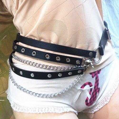 Ladies Fashion Big Metal O-ring Belt Sexy Gothic Punk Leather Belt Metal Hoop Adjustable Waist Belts For Women