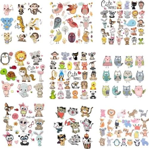DIY Iron-on Transfers Cute Animal Patches Set Print On Baby Shirt Hat Heat Transfer Stickers On Socks Backpack Washable Parches