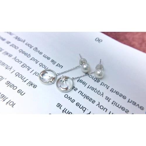 Star Moon 925 Sterling Silver Stud Earrings Findings Settings Base Mountings Parts Mounts for Pearls Agate Coral Beads