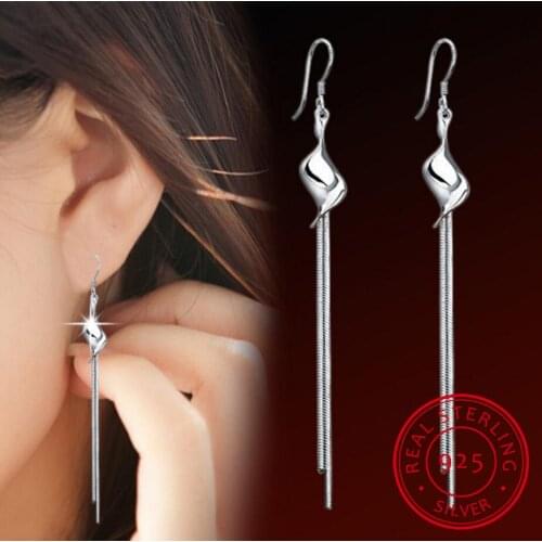 925 Sterling Silver Twist Long Tassel Drop Earrings Fine Jewelry For Women Gift Boucle d'oreille oorbellen S-E66